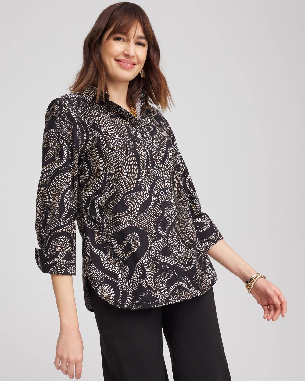 nyan-nyan 0324 No Iron™ Sateen Swirls Print Shirt | Chico's